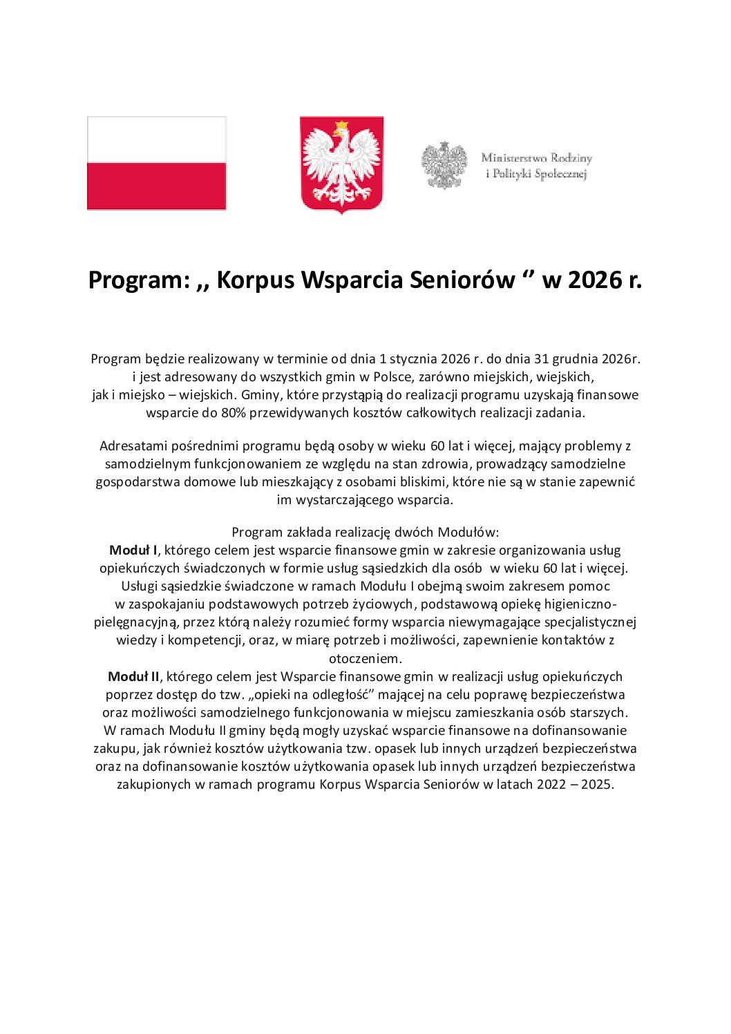Program Korpus Wsparcia Seniorów na rok 2026
