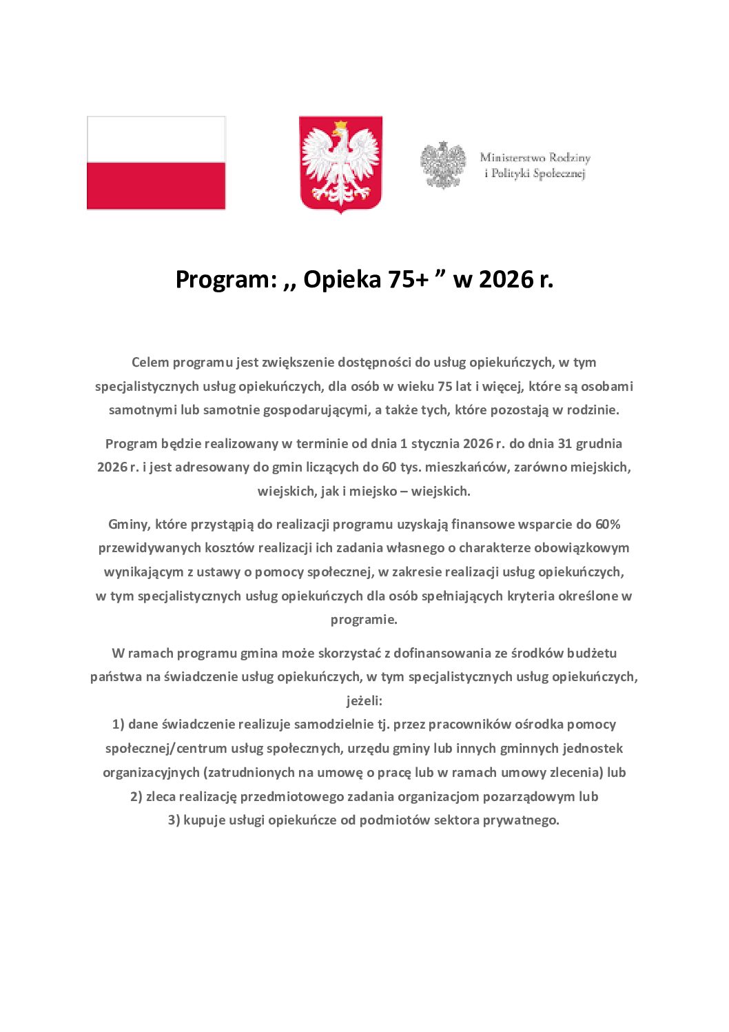 Program Opieka 75+ na rok 2026