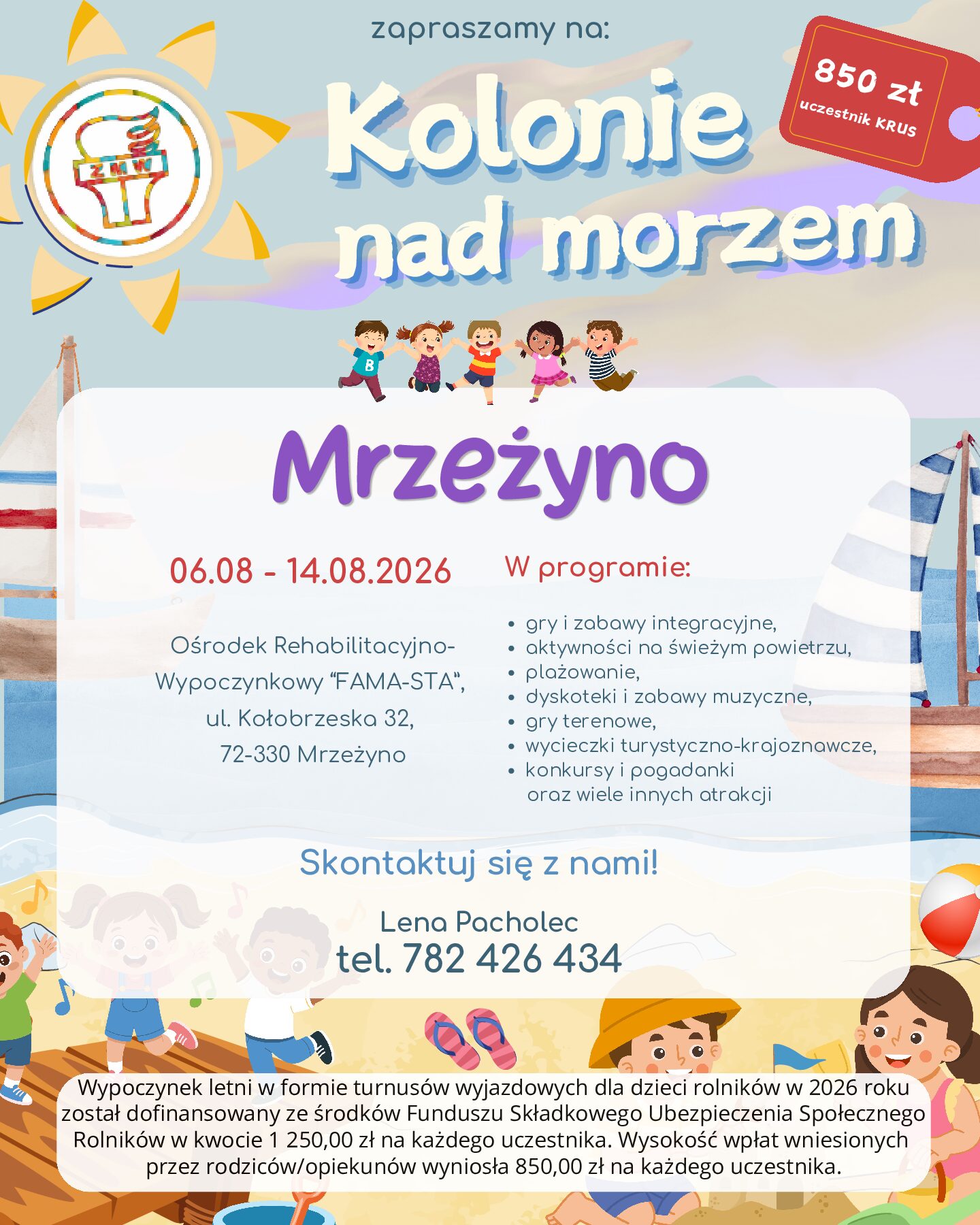 Wypoczynek letni w formie kolonii dla dzieci rolników w 2026 roku