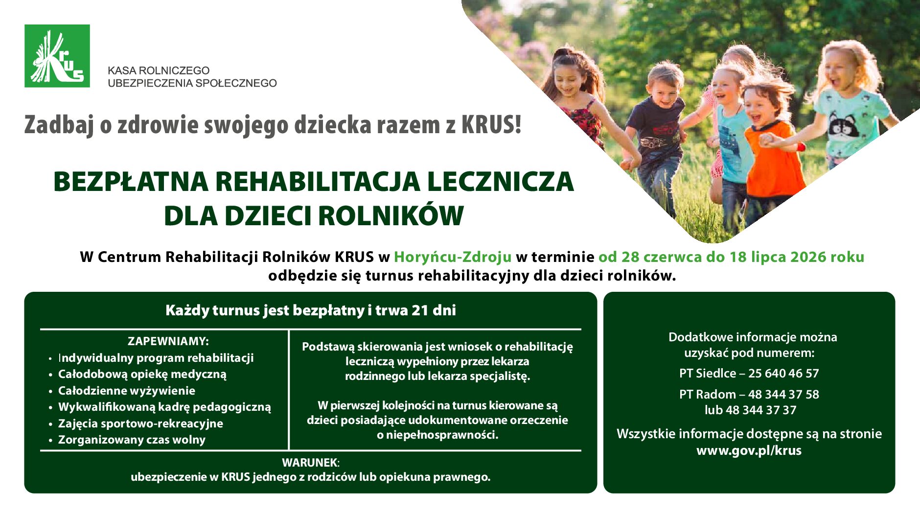 Bezpłatna Rehabilitacja Lecznicza dla Dzieci Rolników